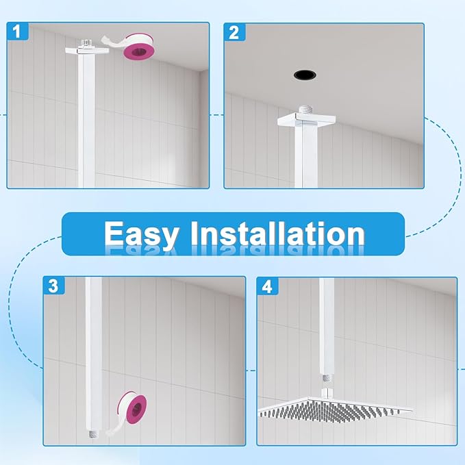 Shower Arm with Flange 24 Inches Ceiling Mount Square Straight Extender Extension Pipe Replacement, Extra Long Shower Arm For Fixed Rain Shower Head or High Ceiling, NPT 1/2 to G1/2, Chrome