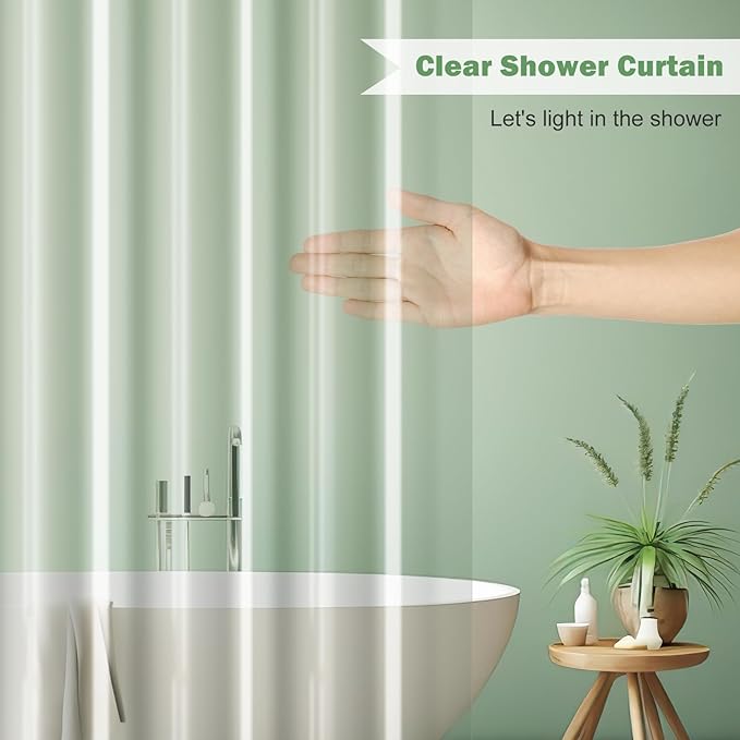 UFRIDAY Clear Short Shower Curtain Liner 72 x 66 inch,Peva Plastic Shower Liner with 5 Magnets and Hooks Shower Curtain for Bathroom or Bath Window