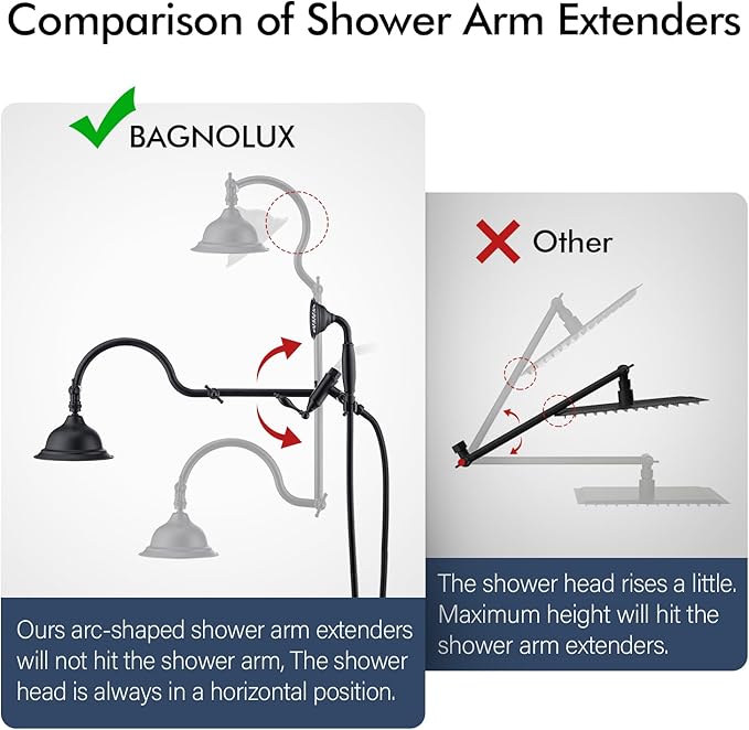 Bagnolux Solid Brass 6" High Pressure Black Rain Shower Head with Handheld Combo 3.3" Spray, Rainfall Showerhead with 21" Extension Arm - Adjustable Dual Showerhead and 71" Shower Hose,Matte Black