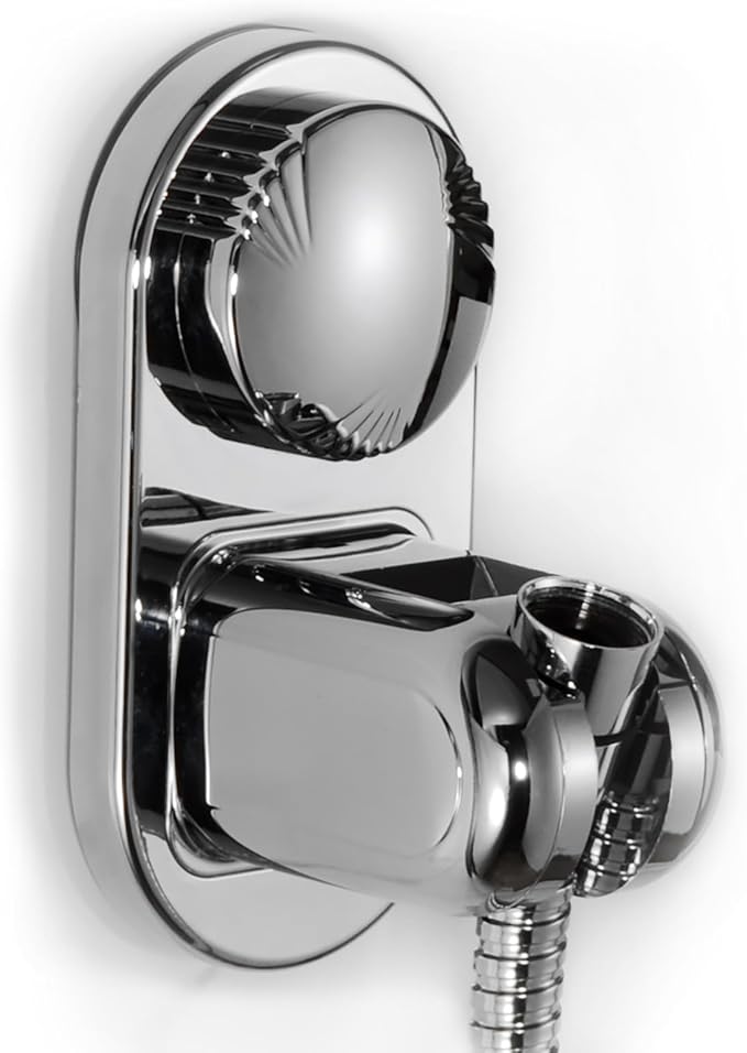 Suction cup Handheld Shower Head Holder - Designed For Large Shower Head - Relocatable - 5 Angles Adjustable - Horizontal Setting - - Wider Input - Wall mounted with Vacuum Power (Polished Chrome)
