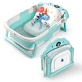 Baby Bathtub,Collapsible Baby Bath Tub with Thermometer & Soft Floating Cushion,Portable Travel Baby Bathtubs for Newborns to Toddlers 0-36 Months(Bear Green)