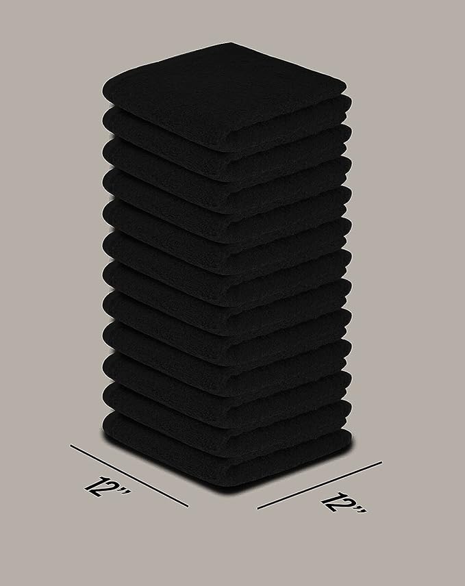 Softolle 100% Cotton Washcloths 24 Pack (12x12 Inches) Soft, Highly Absorbent Washcloth, Face Towels, Wash Cloths for Face, Ring Spun, Bulk Pack (Black)