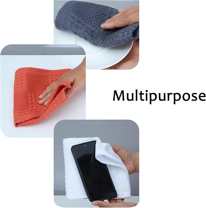 Waffle Weave Cotton Washing Cloth Ultra Soft and Absorbent Washcloths for Bathroom Kitchen and Gym Natural Cotton (6, Mixed)