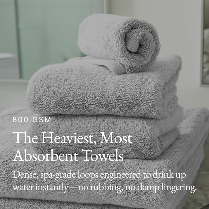 Italic Ultraplush 100% Australian Cotton Towels Standard 6 Piece Set, 2 Bath, 2 Hand, 2 Washcloths, 800GSM Lightweight, Highly Absorbent Quick Dry Soft Resort Grade Towels (Light Gray)