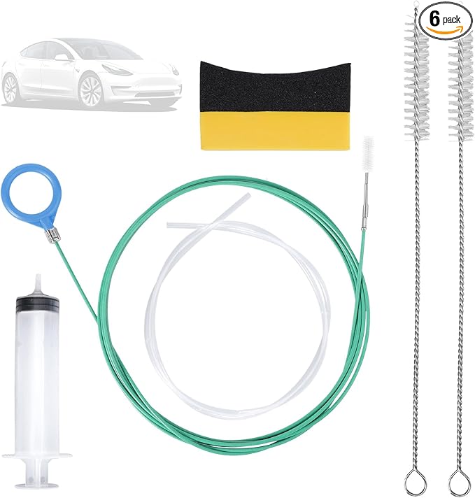 6pcs Auto Sunroof Drain Cleaning Tool, Include 5m/196.9in Long Tube Cleaner, Sponge, Syringe, Hose & Cleaning Brushes, Soft Pipe Cleaners for Car Wiper Sunroof Trunk Drains Hole