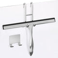 12 Inch Silver All-Purpose Stainless Steel Shower Squeegee for Shower Glass Door with 2 Hooks (Adhesive & Regular), Bathroom Cleaner Tool, Window & Mirror Squeegee for Tile Walls, Car Glass Surfaces