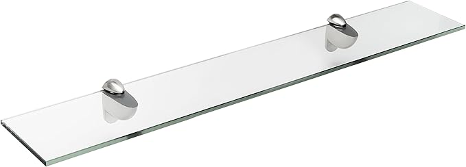 Spancraft Glass H-8x24-Brushed Steel Heron Glass Shelf, Brushed Steel, 8" x 24"