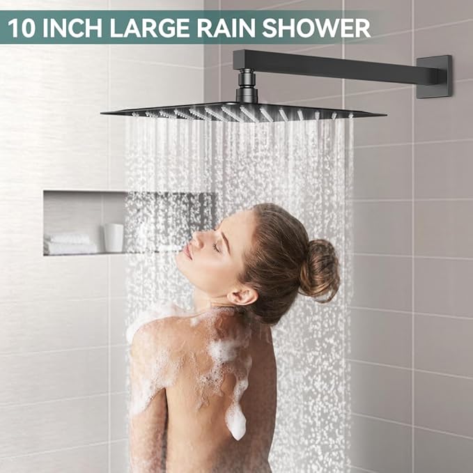 Shower Faucet Set Matte Black Shower System, Starbath 10" Rain Shower Head and Handheld Spray Shower Set Complete Wall Mounted,2 Way Pressure Balance Shower Valve and Trim Kit Included