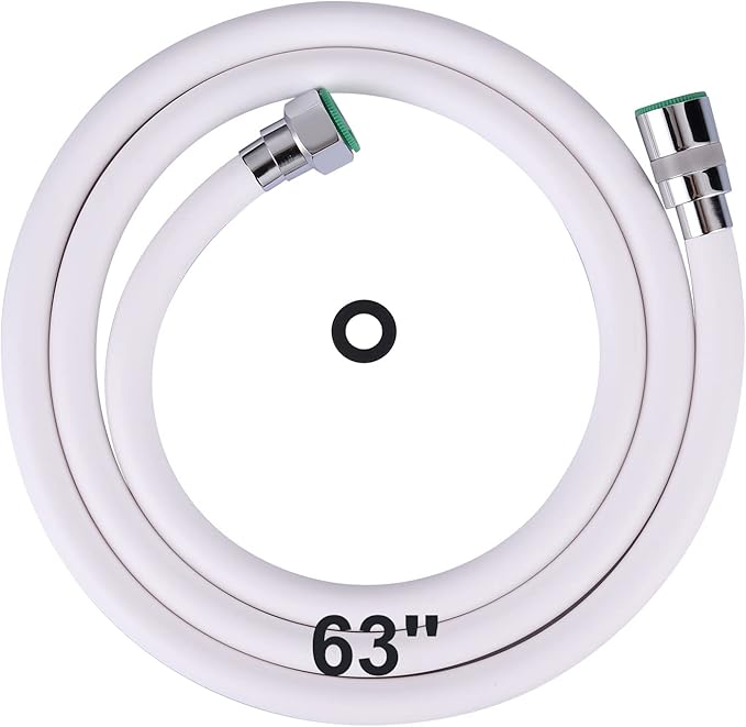 Aleasha Extra Long Shower Hose - 63 Inches Extension for Bathing, Toilet Cleaning, Dogs, Bathroom - White Handheld Shower Head Hose