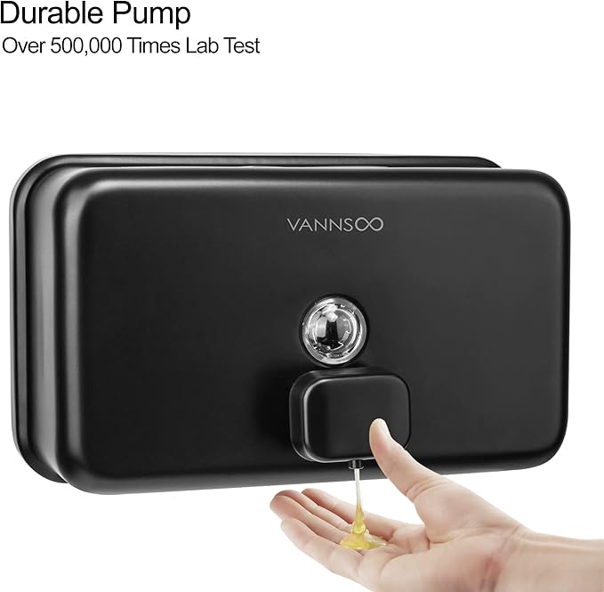Wall Mounted Hand Soap Dispenser Bathroom, 1200ml 40oz Commercial Stainless Steel Black Liquid Soap Dispenser Wall Mount (Horizontal Black)