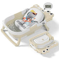Collapsible Baby Bathtub for Newborn, Foldable Baby Bath Tub with Thermometer & Soft Floating Cushion & Drain Hole, Portable Travel Infant Bath Tubs for Newborns to Toddlers 0-36 Months Boys, Beige