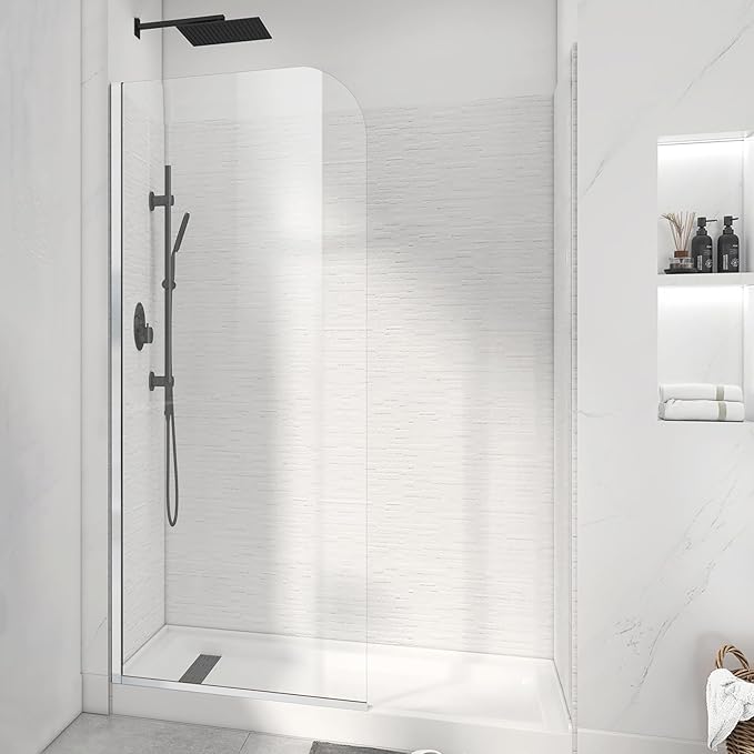Glass Shower Panel, 36" W x 78" H Semi-Framed Fixed Shower Glass Panel in Silver with 5/16"(8mm) Clear Tempered Glass Door, Simple Shower Door Panel for Bathroom