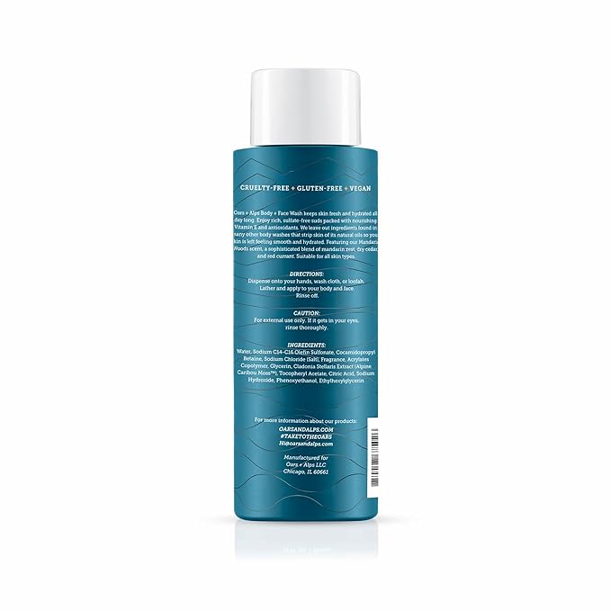 Oars + Alps Mens Moisturizing Body and Face Wash, Skin Care Infused with Vitamin E and Antioxidants, Sulfate Free, Mandarin Woods, 13.5oz, 3 Pack
