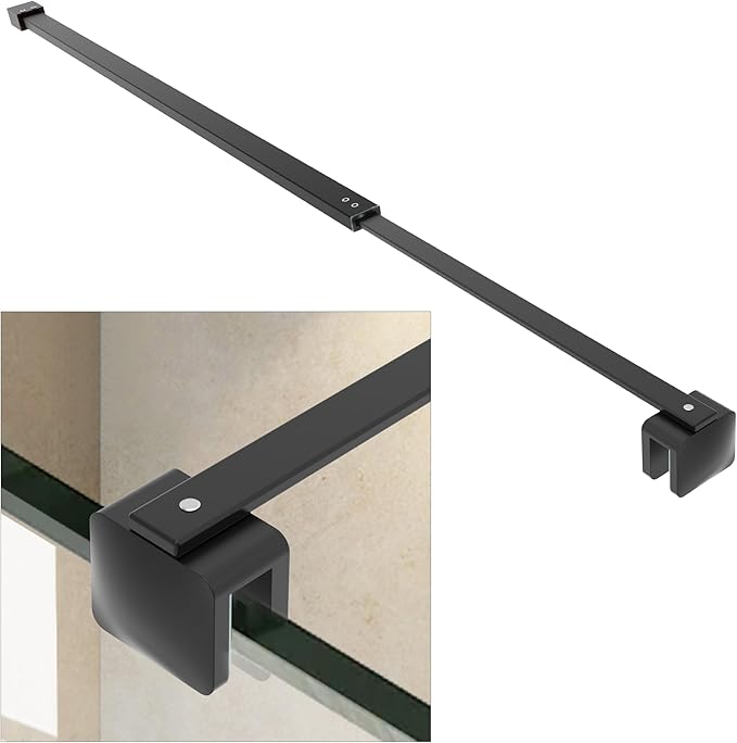 Shower Door Glass Support Bar, 26.96" to 48.54" Adjustable Stainless Steel Wall-to-Glass Shower Stabilizer Rod for 1/4", 5/16", 3/8", Matte Black