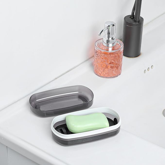 Shampoo Bar Holder Leak-Proof Travel Soap Case Black Soap Dish with Draining Layer, Multi-Use Large Soaps Box for Shampoo Bars Travel, Camping, Gym, Bathroom