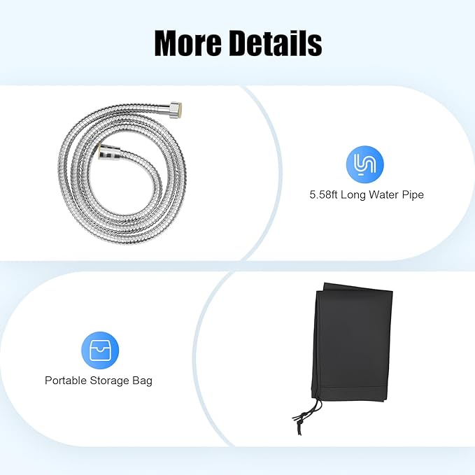 Portable Camping Shower Solar Portable Shower Water Tank for Camping Self-Pressurized Water Tank for SUV Overland Roof Rack 5.58ft Pipe 1.6bar 60℃/140℉ (30L)