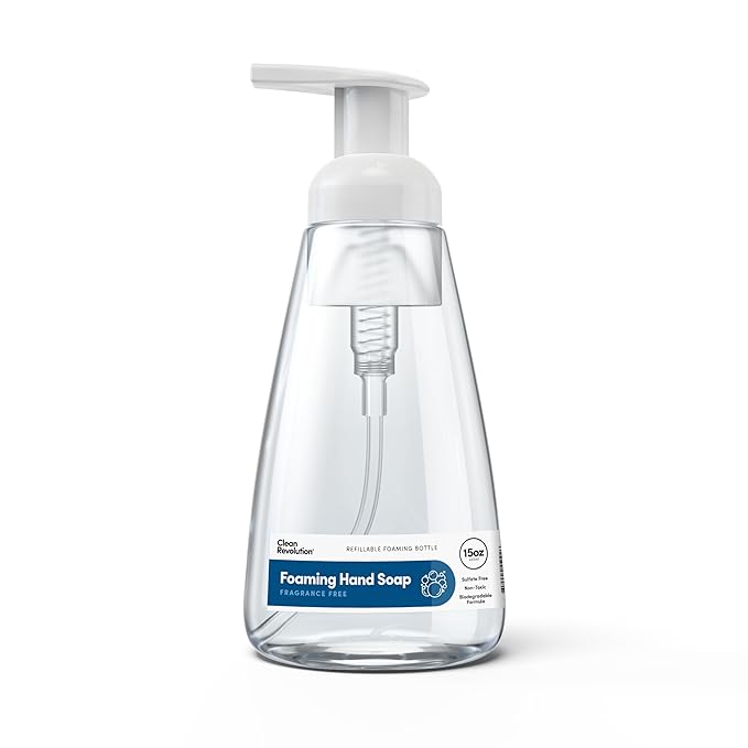 Clean Revolution Foaming Hand Soap, Gentle, Moisturizing, Ready To Use Formula, Real Essential Oils, Gluten Free, Fragrance Free, 15 Fl Oz