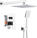 BWE Chrome Shower Faucet Set,Rainfall Shower Head with Handheld Shower,Two Functions Bathroom Luxury Shower Combo Set,Wall Mounted Shower System with Brass Rough-in Valve and Trim Kit