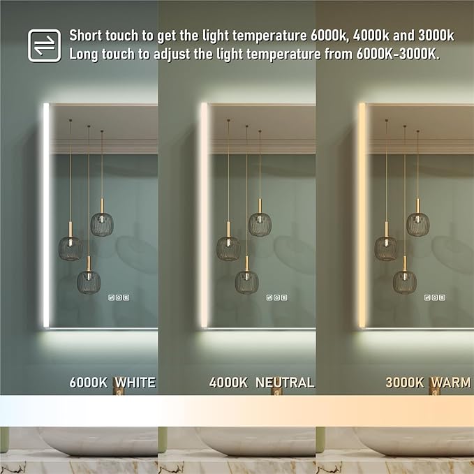 WELLFOR 20" x 30" LED Mirrored Bathroom Cabinet, Mirror Medicine Cabinet with Lights, Defogging LED Mirror Cabinet with Outlets & USB Ports, Surface Mounted, Right Opening Door, Hardwired Connected