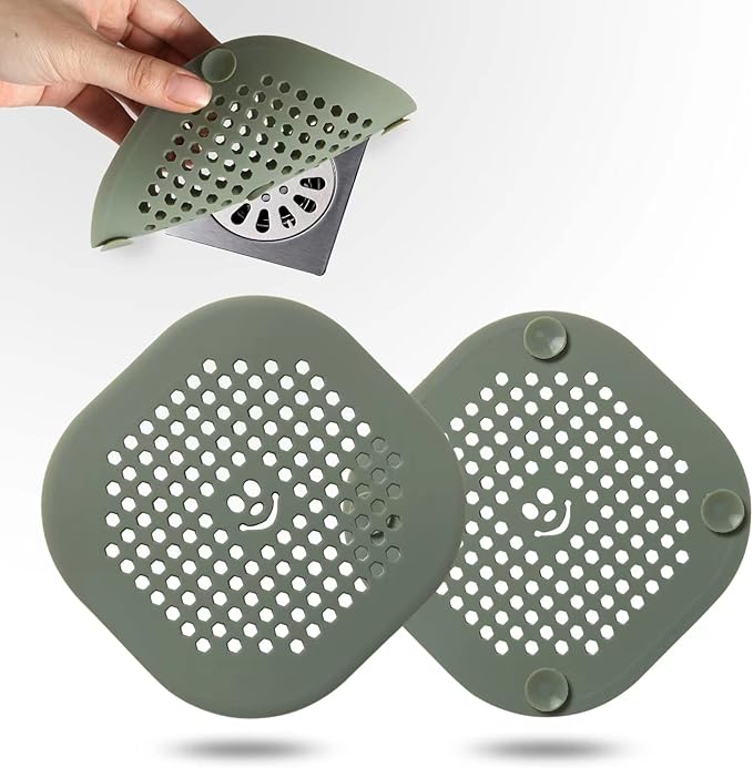 2 Pack Drain Hair Catcher Sturdy Silicone Drain Protector Hair Stopper with Suction Cup for Shower Kitchen Bathroom Green