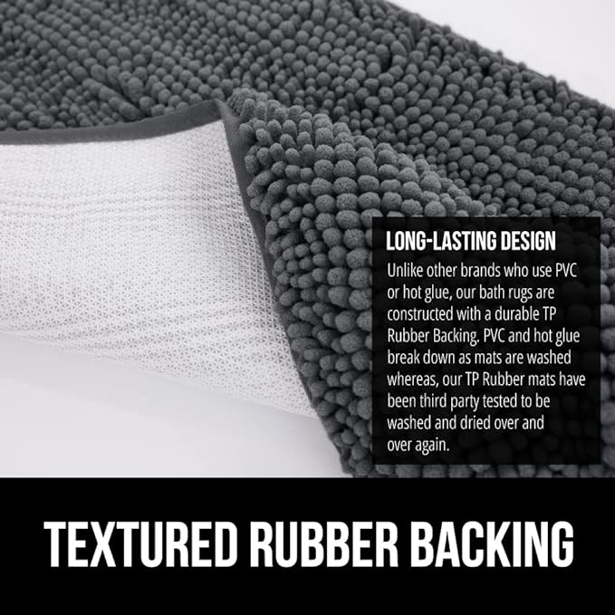 GORILLA GRIP Bath Rug Mat 60x17, Soft Absorbent Chenille, Quick Dry Microfiber Mats, Rubber Backing Washable Shower Floor Rugs, Bathmat Runner, US Designed Bathroom Home Decor Accessories Charcoal