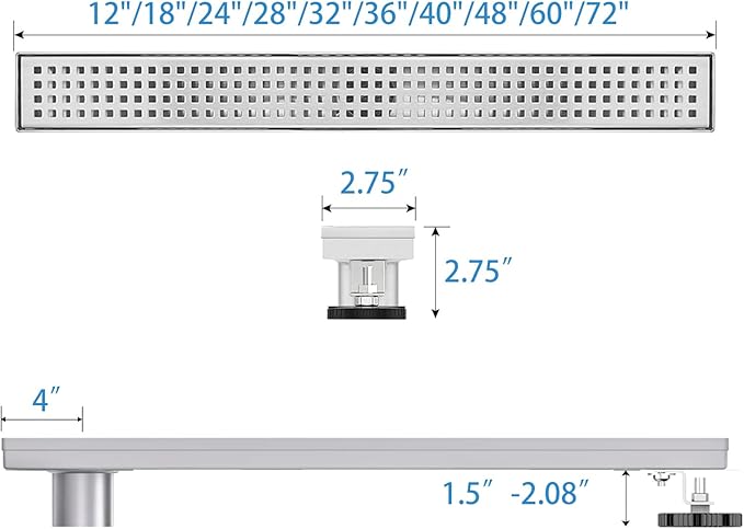 Offset Linear Shower Drain, Shower Drain 36 inch with Removable Grate Cover, Professional AISI 304 Stainless Steel Side Outlet Shower Floor Drain with Hair Catcher and Leveling Feet