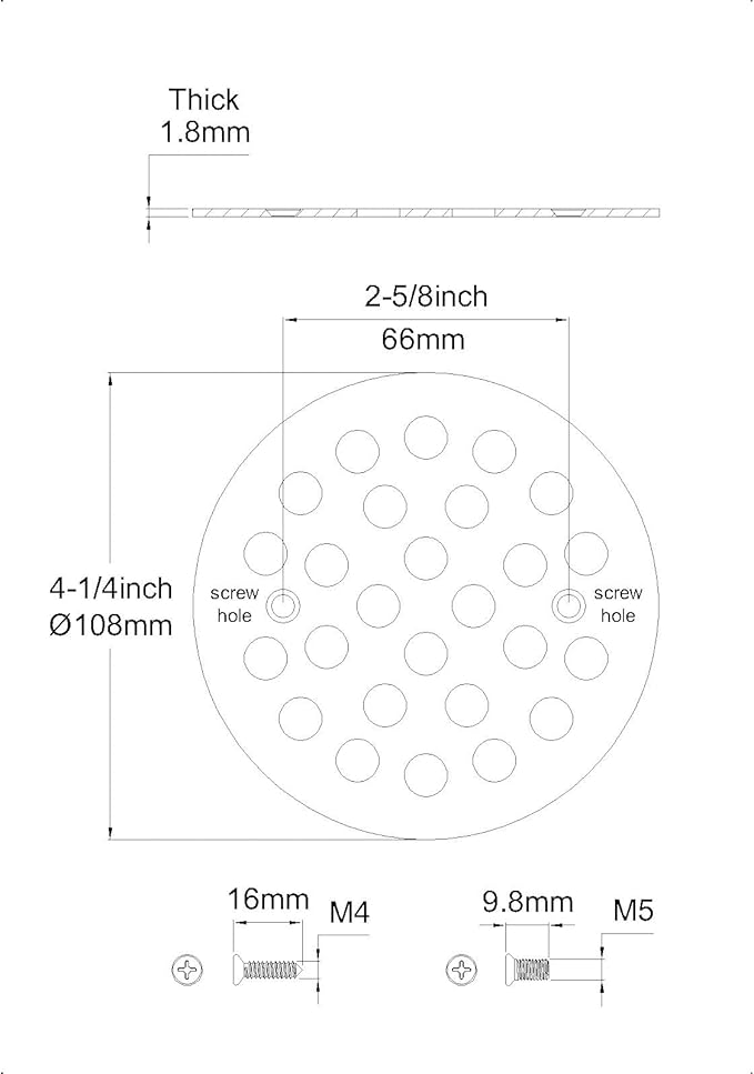 4-1/4 Inch Screw-in Round Floor Drain Cover Replacement Shower Drainer Grates (Brushed Nickel)