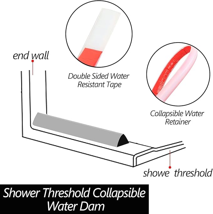 Raycity Collapsible Shower Threshold Water Dam Barrier,Shower Door and Kitchen Water Strip Dam Shower Guard for Dry And Wet Separation Caulk Seal Strip Edge Trim(67Inches/Transparent)