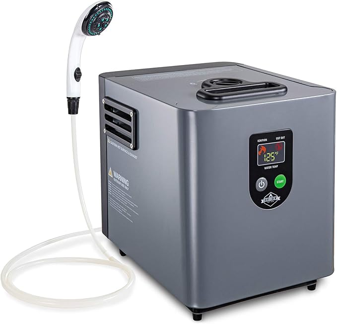 Hike Crew Portable Propane Water Heater & Shower Pump – Compact Outdoor Cleaning Showering System w/LCD Auto Safety Shutoff for Instant Hot While Camping, Hiking Carry Case Included