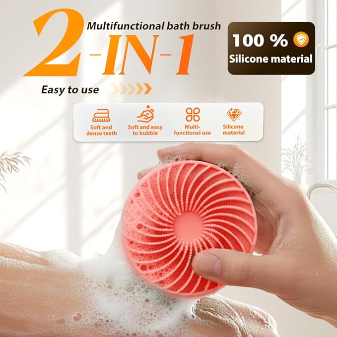 2 in 1 Silicone Body Scrubber & Scalp Scrubber, 2026 Upgrade Handheld Shower Scrubber for Body and Head, Cleansing Skin Brush Gentle Exfoliating and Stress Relax Hair Growth (3 Color)