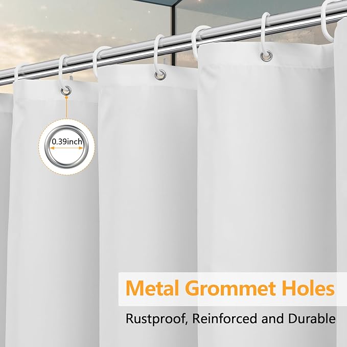 Waterproof Fabric Shower Curtain Liner with 3 Large Magnets, 72 x 88 Inch Extra Long Cloth Shower Curtain Liner Washable, White Lightweight Shower Curtain for Tall Bathroom