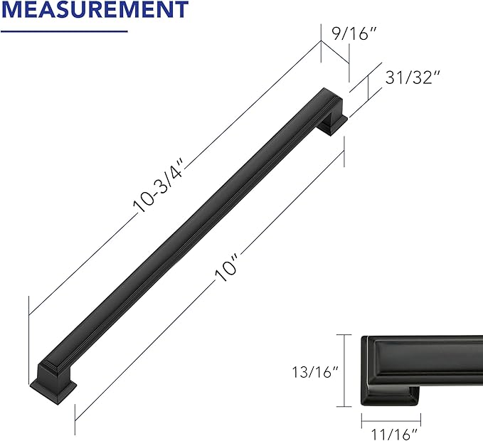 Ravinte Hardware 15 Pack Matte Black Cabinet Pulls, 10 Inch (256mm) Hole Center Zinc Alloy Drawer Handles for Kitchen Cabinets, Cupboards, Dressers, Square Solid Metal Hardware