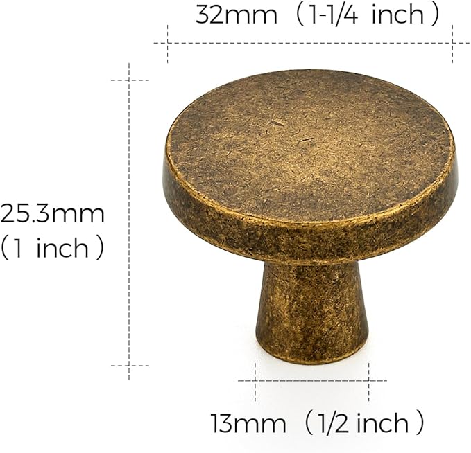 Ravinte 5 Pack Drawer Pulls 1-1/4 Inch Kitchen Cabinet Knobs Solid Round Dresser Drawer Knobs Antique Brass Dresser Knobs Drawer Knobs Simple Cabinet Hardware for Cupboard Drawer Pulls
