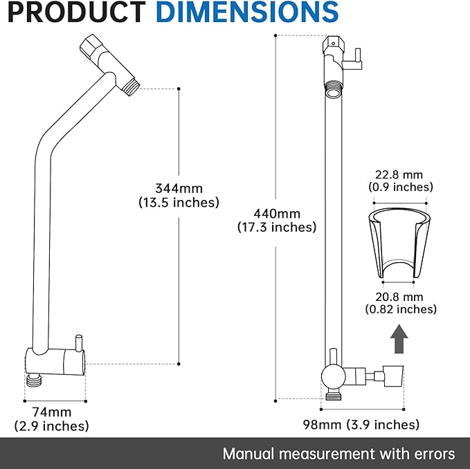 G-Promise All Metal Shower Diverter with Low Holder, Extended 13.5 Inch, 3-Way Diverter Valve with Pause Mode for Handheld and Fixed Shower Heads ∣ 4-Setting Replacement Part (Chrome)