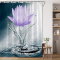 Lotus Shower Curtain Black White Blue Violet Flower Elegant Blooming Floral with Dew Spring Flower Reflection on Water Modern Romantic Polyester Fabric Bathroom Decor 70×78 Inch with Hook