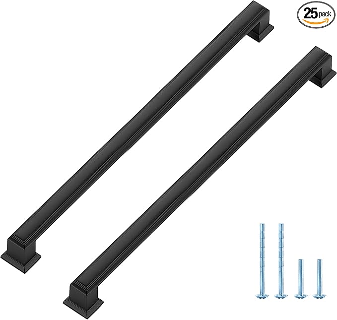 Ravinte Hardware 25 Pack Matte Black Cabinet Pulls, 10 Inch (256mm) Hole Center Zinc Alloy Drawer Handles for Kitchen Cabinets, Cupboards, Dressers, Square Solid Metal Hardware