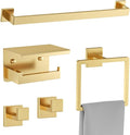 Brushed Gold Towel Bar Set 5 Pieces Bathroom Hardware Accessories Set,Upgraded Toilet Paper Holder with Shelf,Stainless Steel Towel Holder Set for Bathroom,Wall-Mounted 23.6 in