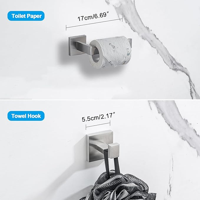 4-Piece Bathroom Hardware Set, Towel Rack Towel Holder Toilet Paper Holder Towel Hooks Towel Bar Set Stainless Steel Towel Rack Accessories Set Wall Mounted, Brushed Nickel 23 Inch