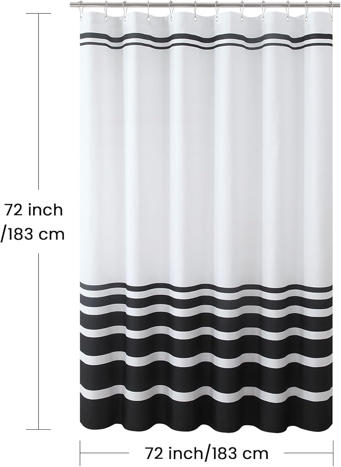 Black and White Striped Shower Curtain 72x72 Inches, Waterproof Fabric with Modern Gradient Lines, 12 Rustproof Grommets & Weighted Hem