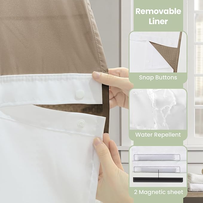 Inhousolu Long No Hook Shower Curtain with Snap in Fabric Liner Set Waffle Weave 230GSM Weighted Hem, Waterproof & Washable Bathroom Curtain Spa Luxury with Mesh Top Window 72" W x 78" L Beige