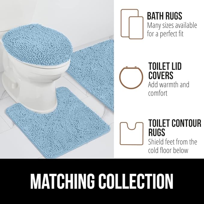 GORILLA GRIP Bathroom Rug Sets, Soft Chenille 2 Piece Area Rugs Set, Toilet Base Mat and 30x20 Carpet, Absorbent Microfiber Washable Mats Dry Quickly, Home Décor and Bath Room Accessories, Sky