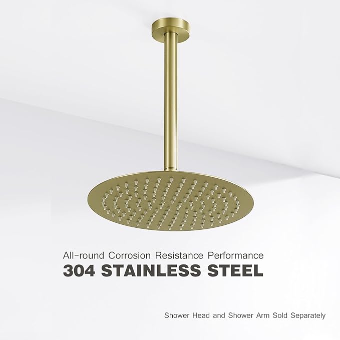 10 Inches Ceiling Mount Shower Arm and Flange, Brushed Gold