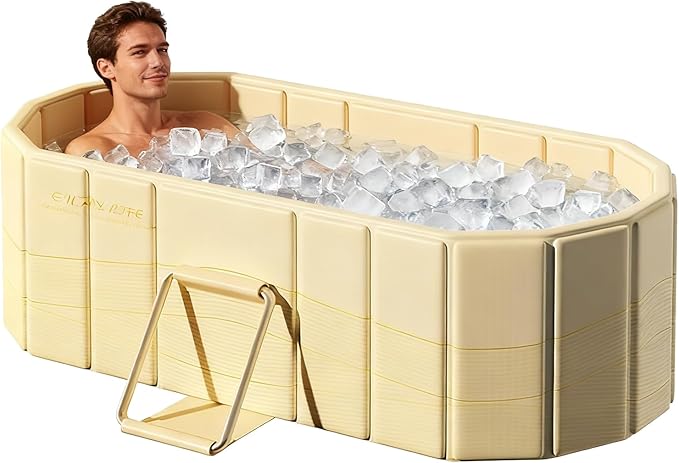 47" Portable Insulated Ice Bath Tub - Foldable Cold Plunge Tub for Athletes & Full-Body Soak - Quick Setup Freestanding Hot Spa Soaking Bathtub for Adults