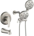 Shower Tub Kit Dual Shower System with Tub Spout Tub and Shower Faucet Set Complete Dual Shower Head and Handheld Combo Set Tub and Shower Trim Kit Brushed Nickel