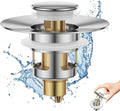 Bathroom Sink Stopper, JOMST Bath Universa Sink Drain Strainer 10,000 Pop-up Test 2 in 1 Fast Drain Anti-Clog Strainer Sink Drain Plug, Brass Bullet Core Sink Plug for 1.1~1.5 in Hair Catcher