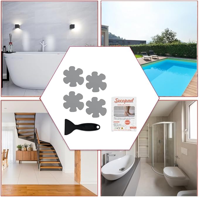 Bathtub Stickers Non-Slip, 24PCS Safety Shower Treads Adhesive Appliques with Premium Scrape (Gray)