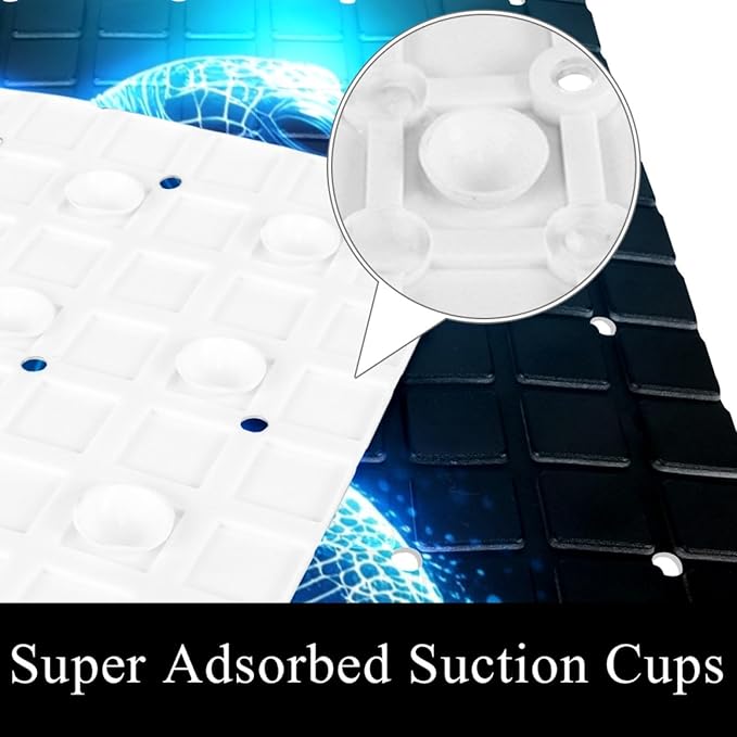 Bathtub Mats for Shower Tub, Anti-Slip Bath Mats for Inside Tub, Bathroom Shower Mats with Drain Holes and Suction Cups (Art Glowing Ocean Turtle Neon Blue Pattern)
