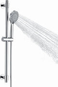 Adjustable Shower Slide Bar with 5-Function Handheld Shower Head, Stainless Steel Drill-free Mounted Slide Bar Combo with Extra Hose (Chrome)