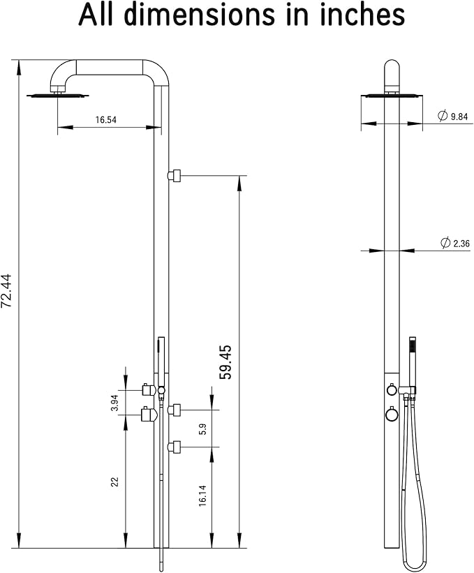 HEATGENE Outdoor Shower with Body Jets and Handheld, Wall-Mounted Shower Head for Outside/Poolside/Patio Drench Shower - Rose Gold