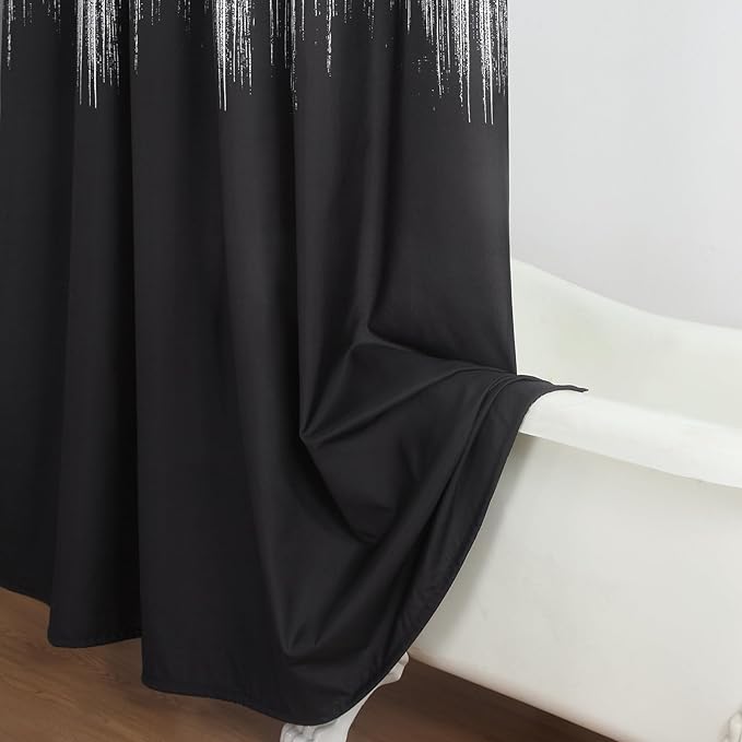 Long Fabric Shower Curtain, Black and White Cloth Shower Curtains for Bathroom, Modern Waterproof Bathroom Curtains, 62" W x 78" H